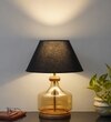 Alexandro Amber Lustere Glass And Wood Table Lamp With Black Cotton Shade