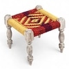 Hamilton Sheesham Wood 2 Seater Maachi Bench Set With 2 Stools In Assorted Multi-Colour Chindi & Yellow Rope Canning