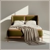 Valerio Duo-Panel Luxe Queen Size Bed in Olive colour Velvet with Oak wood Frame