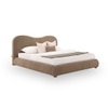 Ripple Fabric Queen  Size Bed With Hydraulic Storage (Coffee Oak Brown Finish, Tuscan Almond Colour)