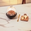 Ireka Homes Sweet Spot Acacia Wood Cake Stand with Glass Dome