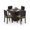 Julian 4 Seater Dining Table With Set Of 4 Oribi Upholstered Dining Chairs (Colour- Avocado Green, Finish- Mahogany)