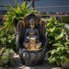 Leaf Buddha Antique Blue and Copper Fiber Glass Indoor Fountain