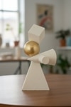 Modern Abstract Balance Sculpture with Gold Sphere Decorative Table Accent