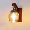 Devansh Solid Wood Electric Wall Light in Brown Colour with Lavender Shade Count of 1 Light