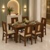 Globally Indian Sabine Solid Sheesham Wood 6 Seater Dining Table Set 6 Chairs Teal Blue