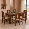 Globally Indian Sabine Solid Sheesham Wood 6 Seater Dining Table Set 6 Chairs Teal Blue