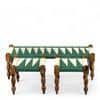 Hamilton Sheesham Wood Maachi Bench Set With 2 Stools In Green & White Rope Canning