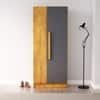Hexa Red Wooden 1 Door Wardrobe with Hanging Space in Giant Wood and Slate Grey Colour