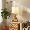 Catapult Brown Wooden Table Lamp with Black Fabric Lampshade
