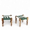 Oakville Sheesham Wood Vintage Seater Maachi Bench Set 2 Stools In Green White Rope