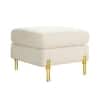 Doe Buck Luxe Boucle Square Ottoman in White Colour with Gold Metal Legs