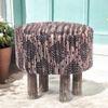 Morgan Solid Wood Pouf Stool in Black Diamond Jackard fabric