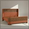 Heritage Cane Upholstered Queen Size Bed in Linen With Oak wood Frame