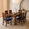 Globally Indian Arunika Solid Sheesham Wood 6 Seater Dining Table Set 6 Chairs Navy Blue