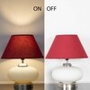 MALOTO Frosted White Glass and Chrome Finish Metal Table Lamp With Maroon Cotton Shade