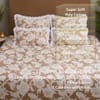 Coffee Floral 5 Pcs Super King Bedsheet Set  With 2 Pillow Covers With 2 Cushions