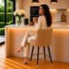 Doe Buck Nolen Upholstered Bar Stool in Brown Colour with Gold Tip Legs