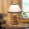 Devansh White & Black  Cotton Table Lamp With Wood  Pebble Lamp  (10X10X15) Inches