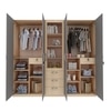 Tometrove Wardrobe Cum Bookcase Grey And Beige Teak