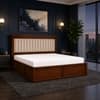 Leher Solid Wood Compact Queen Bed Hydraulic Storage Provincial Teak Finish Mattress 60 x 72 Inches