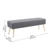 Doe Buck Upholstered Bench in Grey Colour with Channel Stitching and Gold Legs
