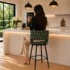 Doe Buck Presley Braided Faux Leather Bar Stool in Green Colour