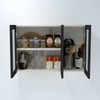 Aluminium Black Profile 3 Fluted Glass Handless Shutters Wall Cabinet In Highland Pine Finish