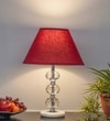 Aspley Chrome Finish Metal Clear Crystal Glass  And White Marble Table Lamp With Maroon Cotton Shade