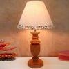 Hawley Brown Handmade Ethenic wooden Table lamp in Trophy design with Handpainted Border on Beige fabric shade