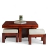 Blane Sheesham Wood Accent Coffee Table Set With 4 Stools In Honey Finish