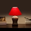 Devansh Conical Red Cotton Shade Lamp With Wood & Mosaic Glass Base For Decoration/Office/Home/Gifting/Study For Decoration/Office/Home/Gifting/Study -(10X10X14.5) Inches -A