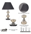 Bompton Nickel Finish Metal And Smoke Crystal Table Lamp With Black Cotton Shade