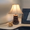 Devansh Off-White Cotton Table Lamp With Wood Pebble Lamp (12X12X16.5) Inches