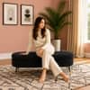 Doe Buck Luxury Boucle Storage Bench in Black Colour with Gold Tipped Legs