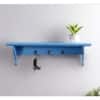 Wooden Wall Shelf with 3 Key Hooks in Blue Colour