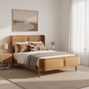 Valerio Duo-Panel Luxe Queen Size Bed in Camel Brown colour Velvet with Oak wood Frame
