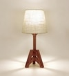 Troika Wooden Table Lamp with Brown Base and Premium White Fabric Lampshade