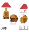 Paola Amber Glass And Wood Table Lamp With Maroon Cotton Shade