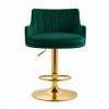 Doe Buck Oliver Adjustable Velvet Bar Stool in Green Colour with Gold Base