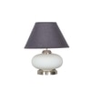 MALOTO Frosted White Glass and Chrome Finish Metal Table Lamp With Black Cotton Shade