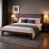 Luxe Solid Wood Queen  Size Upholstered Bed Without Storage (Provincial Teak Finish, Brown Colour)