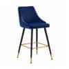 Doe Buck Upholstered Counter Height Bar Stool in Blue Colour with Gold Accents