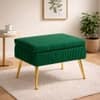 Doe Buck Ribbed Velvet Ottoman Stool in Green Colour with Gold Metal Legs
