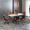 Aeris Ceramic 4 To 6 Seater Extendable Dining Table With 4 Tulip Dining Chairs (Finish : Rome Travertine, Chair Colour : Tan)