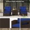 Carry Bird Wicker Patio Furniture Outdoor Balcony Chairs In Brown And Navy Blue Colour