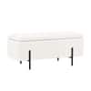 Doe Buck Luxury Boucle Storage Bench in White Colour with Black Metal Legs