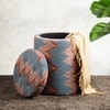 Crest Jacquard Wooden Storage Ottoman Upholstered in Blue Color Set of 2