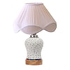 Devansh Off-White Vintage  Cotton Pleated Shade Lamp With Wood & Mosaic Glass Base For Decoration/Office/Home/Gifting/Study For Decoration/Office/Home/Gifting/Study