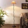 Elsa Beige Natural Fiber Floor Lamp with Black Iron Base